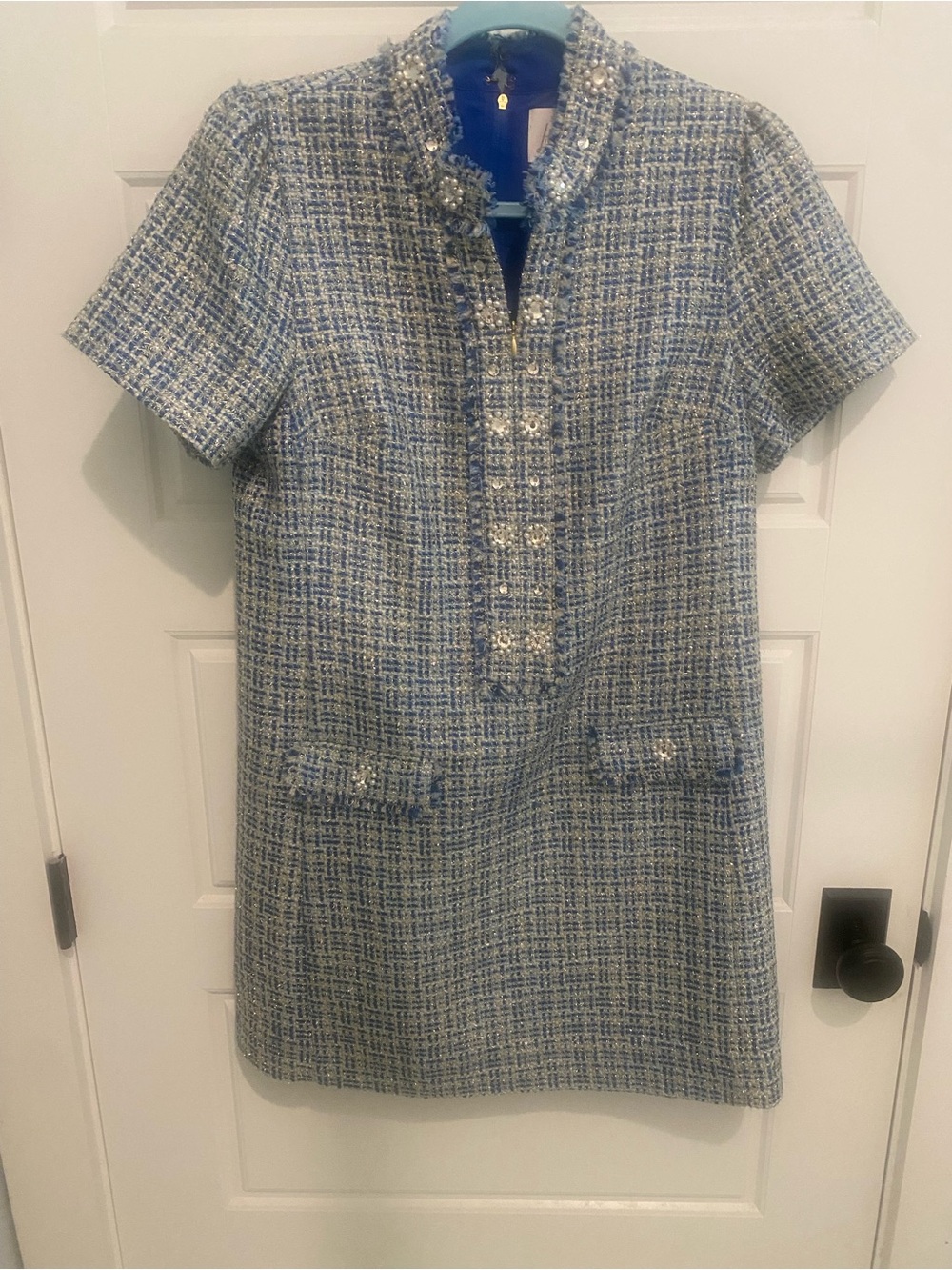Lilly Pulitzer Teddy Boucle Shift Blue Sparkle Dress EUC - Picture 3 of 8